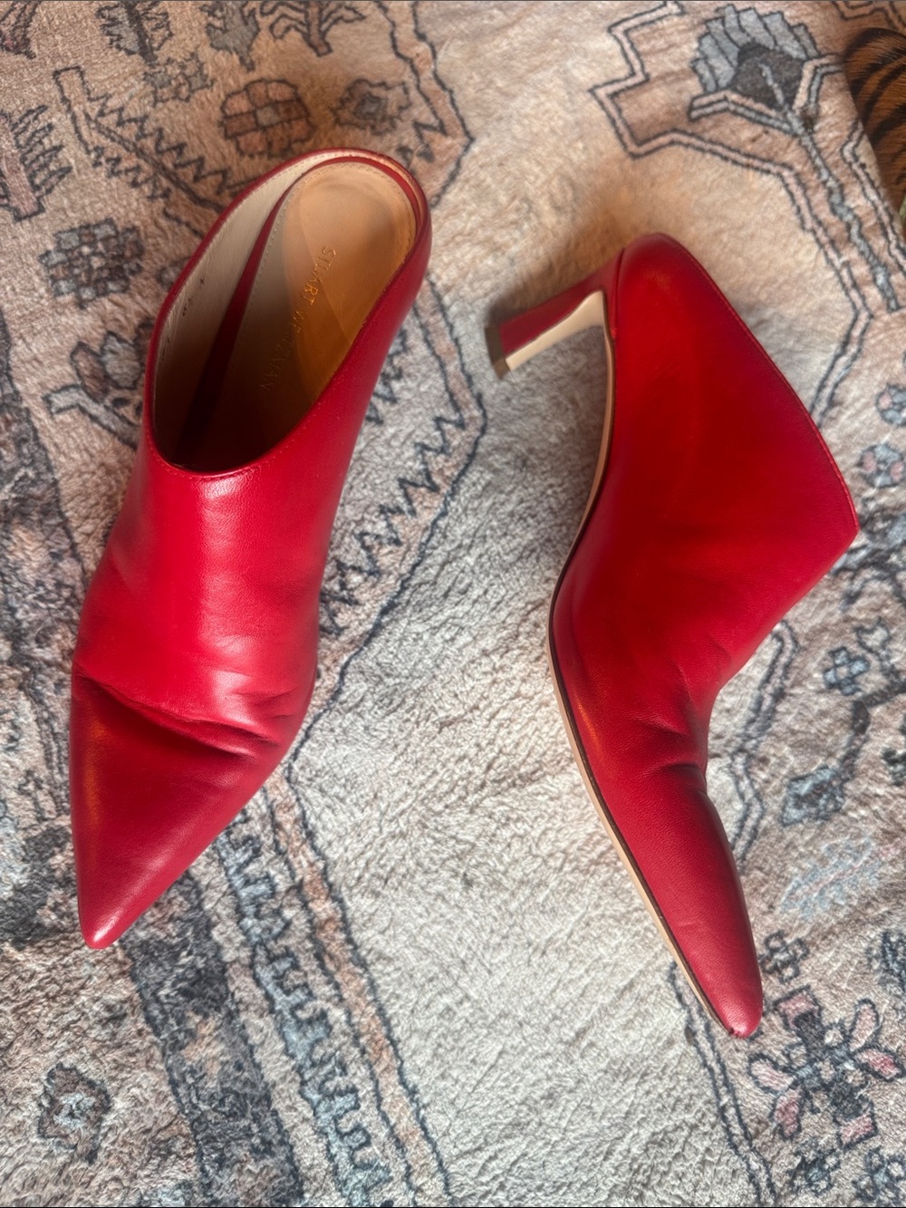Stuart Weitzman Red Pointed Leather Mule Heels